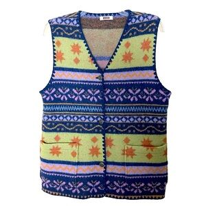 Vintage V-neck Sweater Vest Gilet Pockets Eclectic Wacky